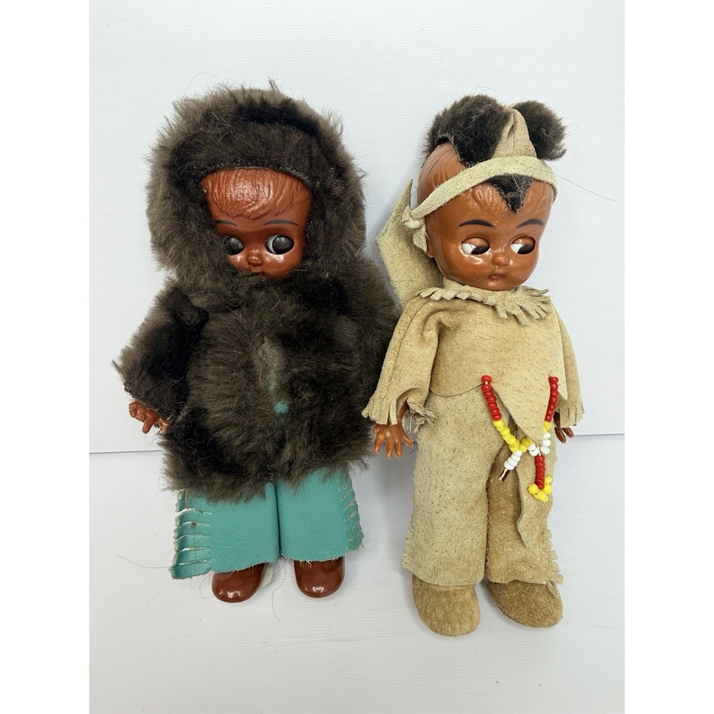 Vintage Native American Indian & Eskimo Doll Lot 2 Folk Art Collectible 6"